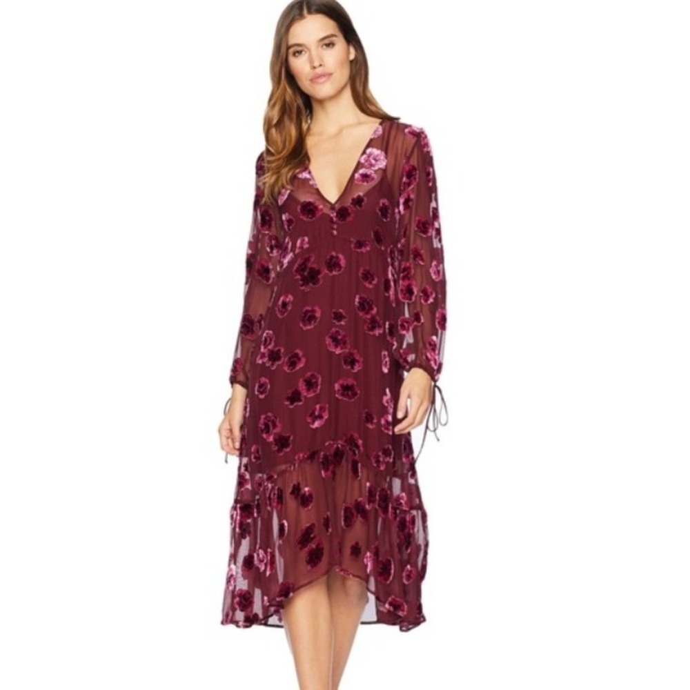 For Love & Lemons Sophie Velvet Floral Midi‎ Dress